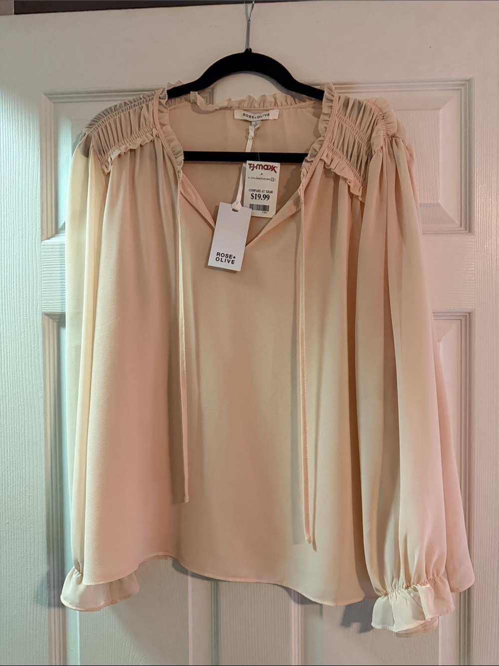 Rose & Olive Soft Cream Peasant Blouse with Smocked Yoke